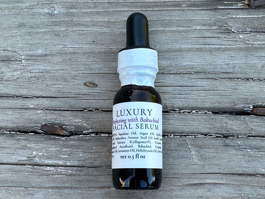 Luxury bakuchiol facial serum in glass dropper bottle